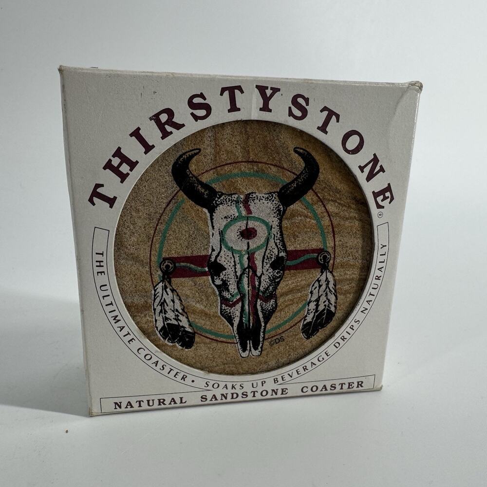 Thirstystone Natural Sandstone Coasters Native American Skull Southwest 1991 Vtg